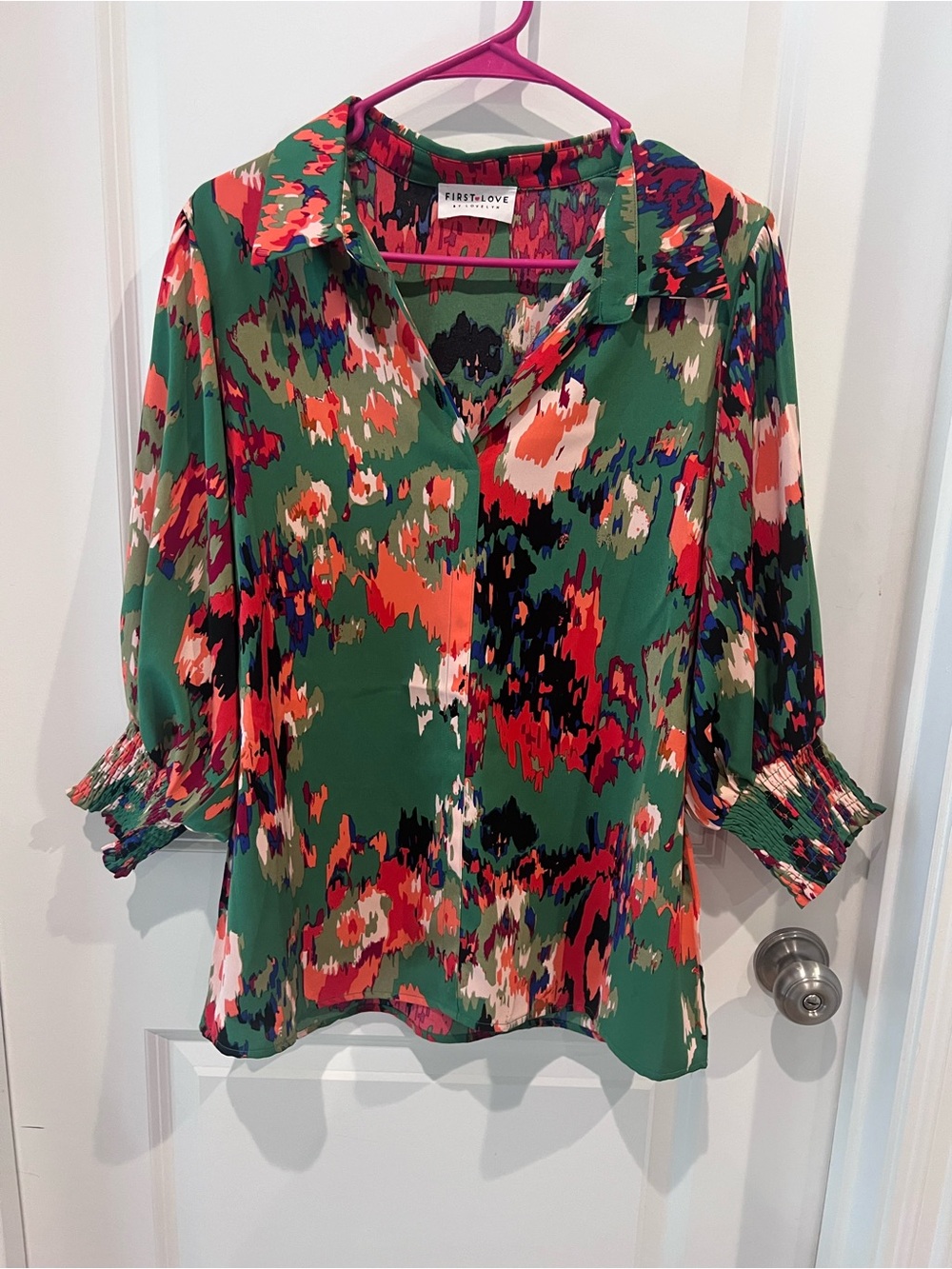 First Love Green Multicolor Abstract Blouse Size Small